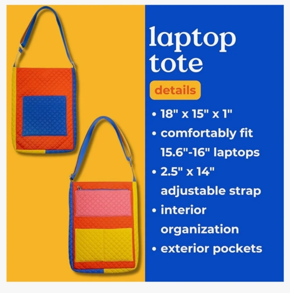 Ban.do Colorful‎ Go-Go Laptop Large Capacity colorblock Quilted Tote brand new